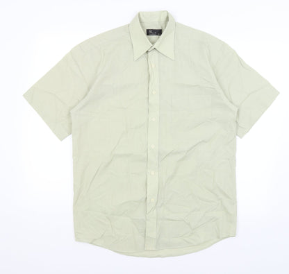 Mens UK Size 14.5 BHS Green  Button-Up Short Sleeve Casual Shirt