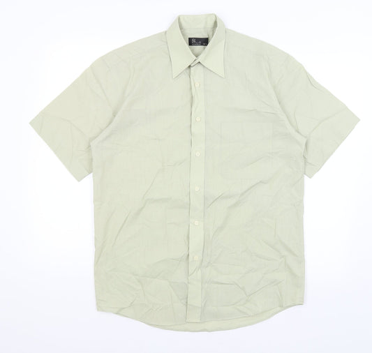 Mens UK Size 14.5 BHS Green  Button-Up Short Sleeve Casual Shirt