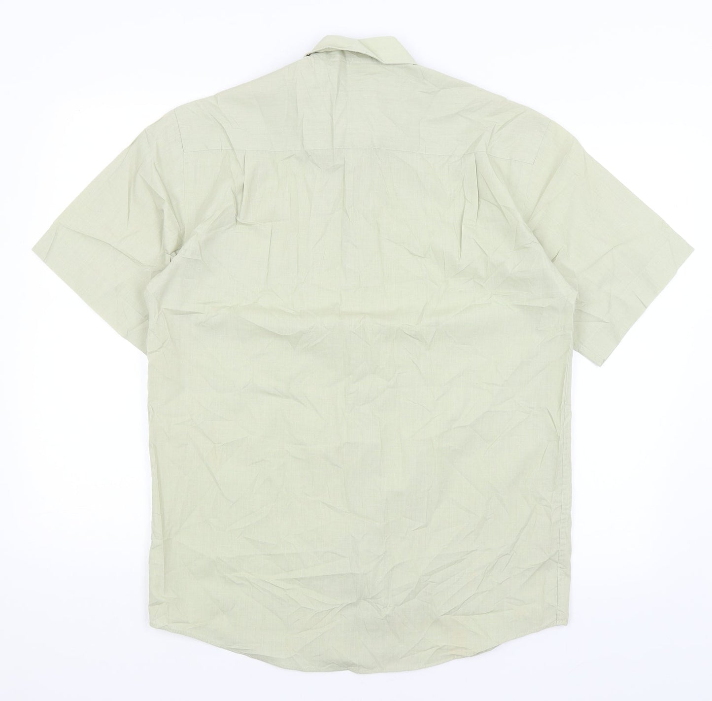 Mens UK Size 14.5 BHS Green  Button-Up Short Sleeve Casual Shirt