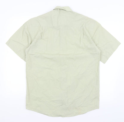 Mens UK Size 14.5 BHS Green  Button-Up Short Sleeve Casual Shirt