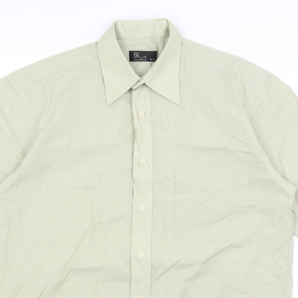 Mens UK Size 14.5 BHS Green  Button-Up Short Sleeve Casual Shirt