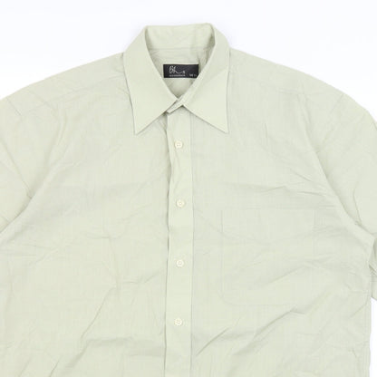 Mens UK Size 14.5 BHS Green  Button-Up Short Sleeve Casual Shirt