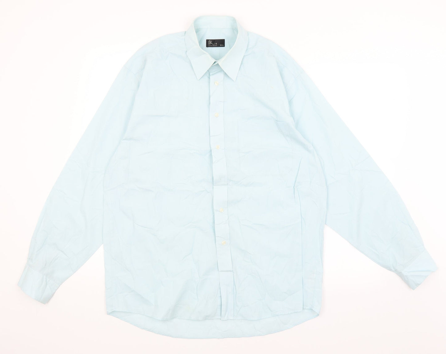 Mens UK Size 15.5 BHS Blue  Button-Up Long Sleeve Casual Shirt
