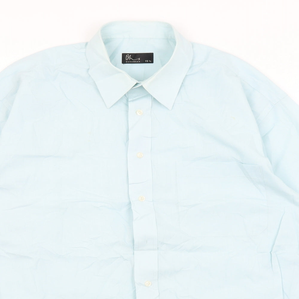 Mens UK Size 15.5 BHS Blue  Button-Up Long Sleeve Casual Shirt