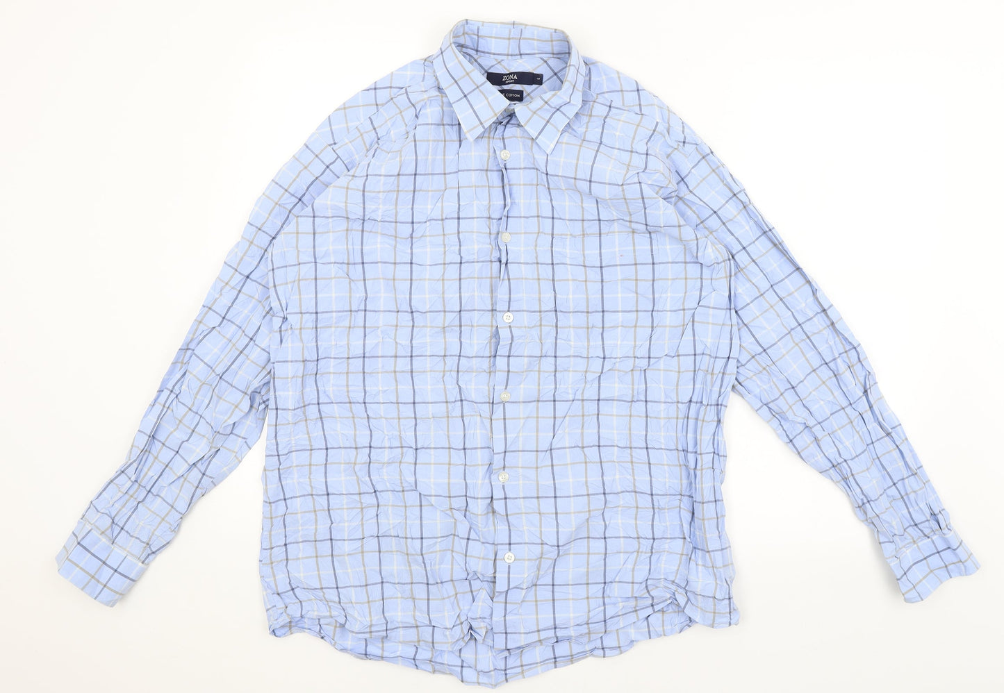 Zona Mens Blue Check   Button-Up Size L