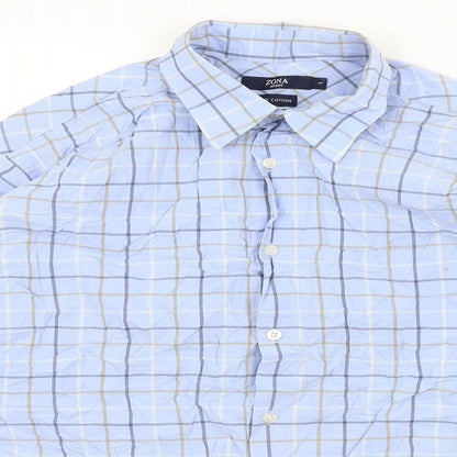 Zona Mens Blue Check   Button-Up Size L