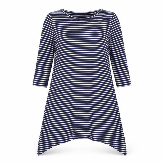 Front view of Atmosphere women’s blue striped a-line, size UK 8