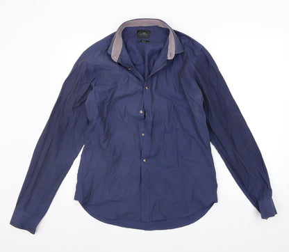 Moss London Mens Blue    Button-Up Size 16