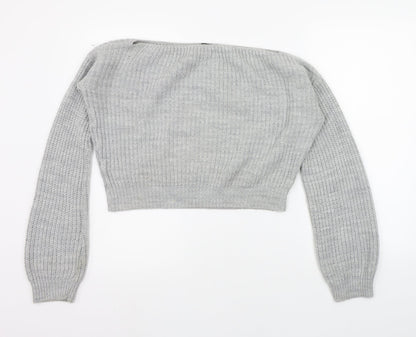 Womens UK Size 8 PRETTYLITTLETHING Grey Henley Jumper