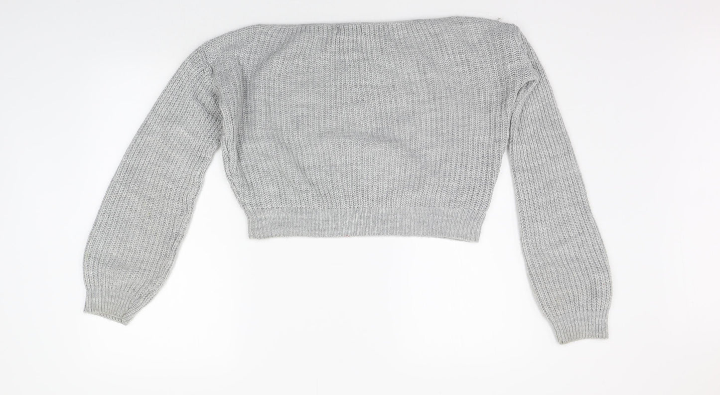 Womens UK Size 8 PRETTYLITTLETHING Grey Henley Jumper