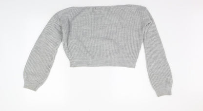 Womens UK Size 8 PRETTYLITTLETHING Grey Henley Jumper