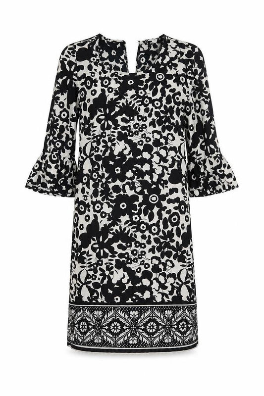 Front view of Atmosphere women’s black floral shift, size UK 8