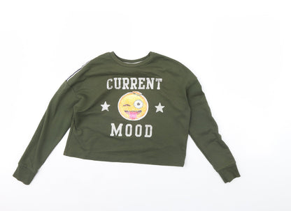 Preworn Girls Green   Pullover Jumper Size 11 Years  - Emoji