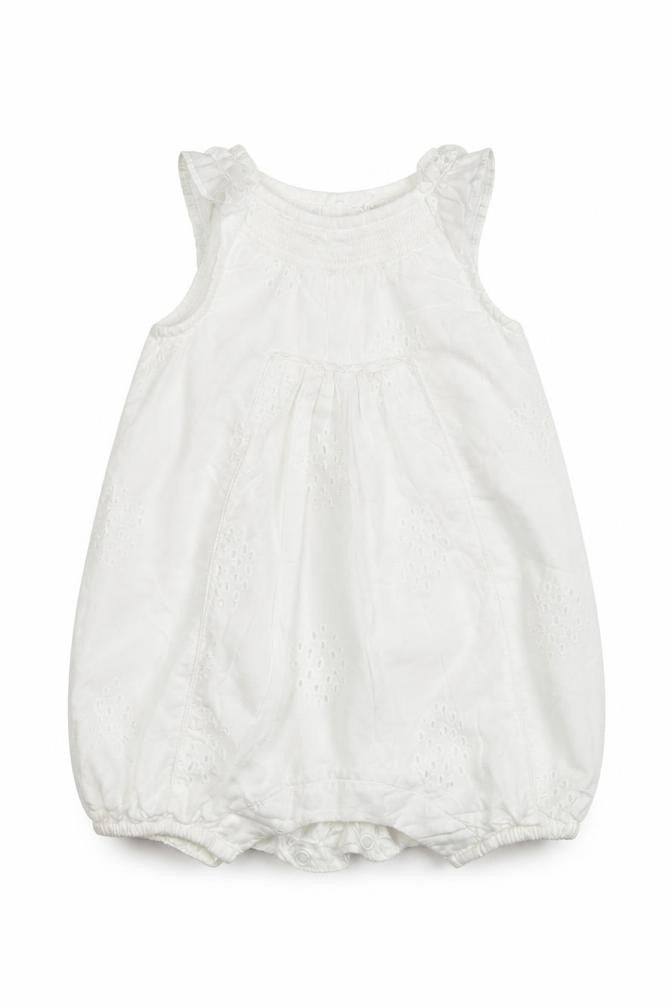 Front view of Next girls’ white babygrow one-piece, size 0-3, months