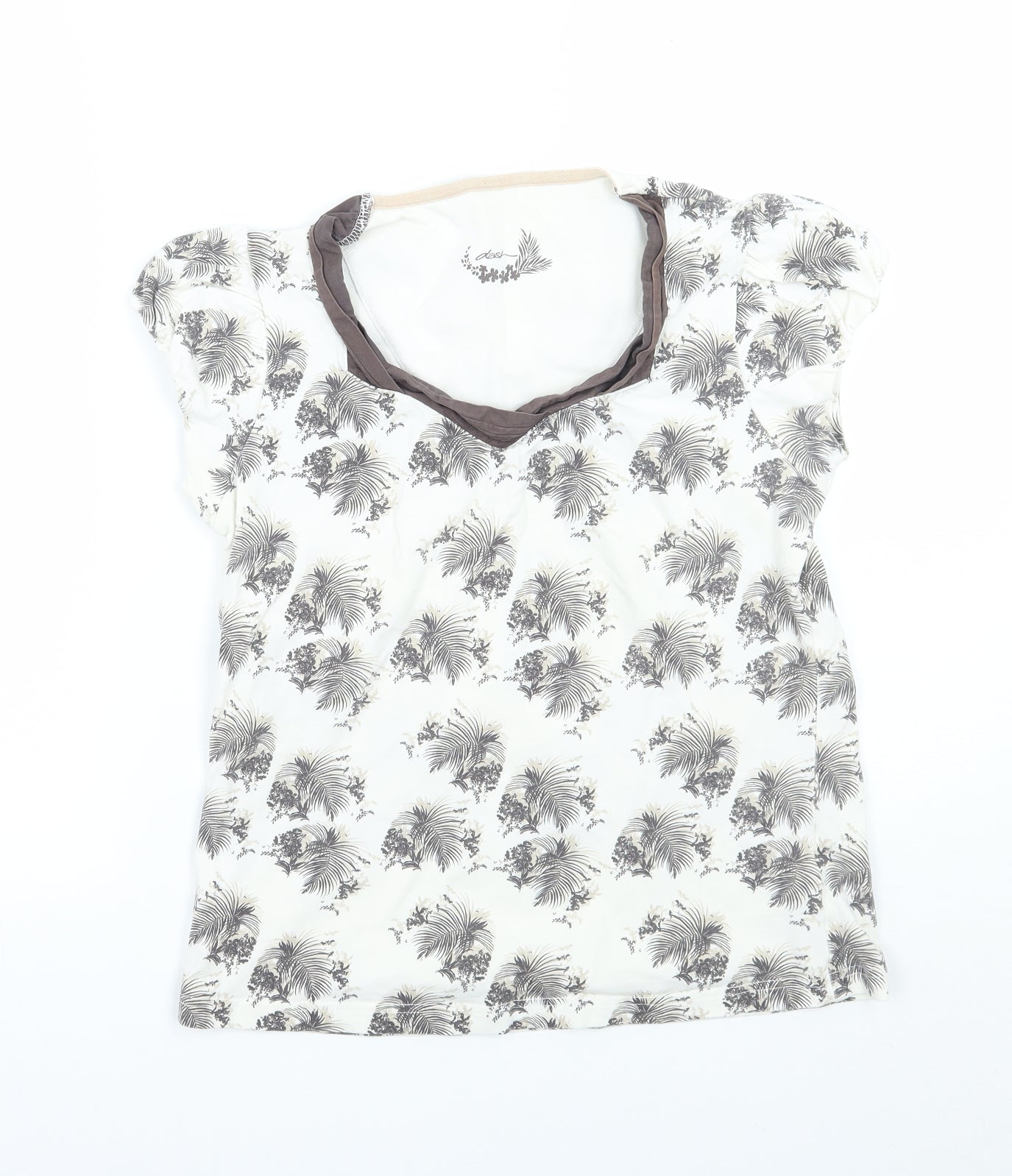 Dasdh Womens White Floral  Basic T-Shirt Size 10