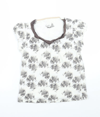 Dasdh Womens White Floral  Basic T-Shirt Size 10