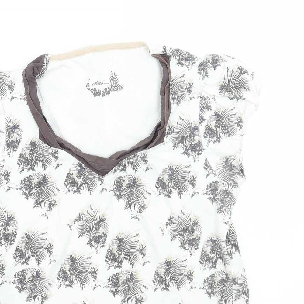 Dasdh Womens White Floral  Basic T-Shirt Size 10