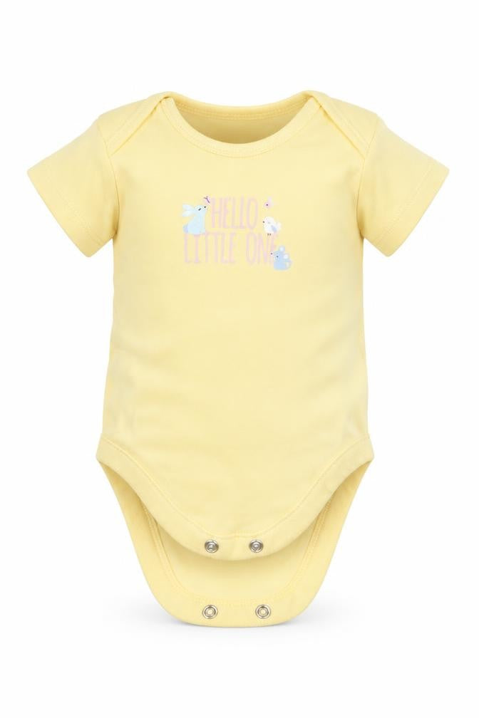 Front view of George girls’ yellow babygrow one-piece, size 0-3, months