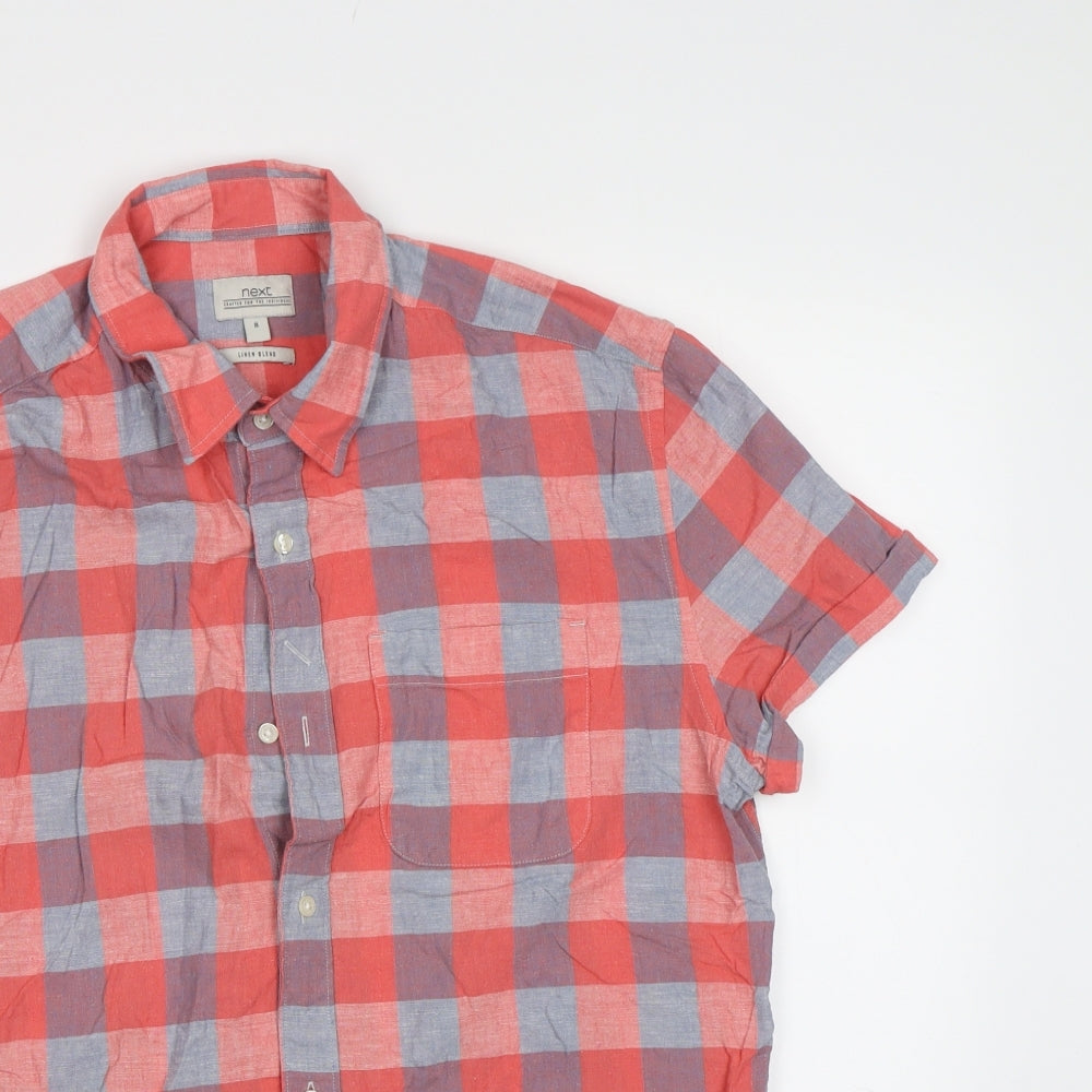 Mens UK Size M NEXT Red  Button-Up Short Sleeve Casual Shirt