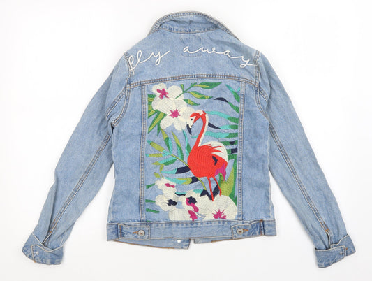 Denim CO Womens Blue Animal Print Denim Jacket  Size 4