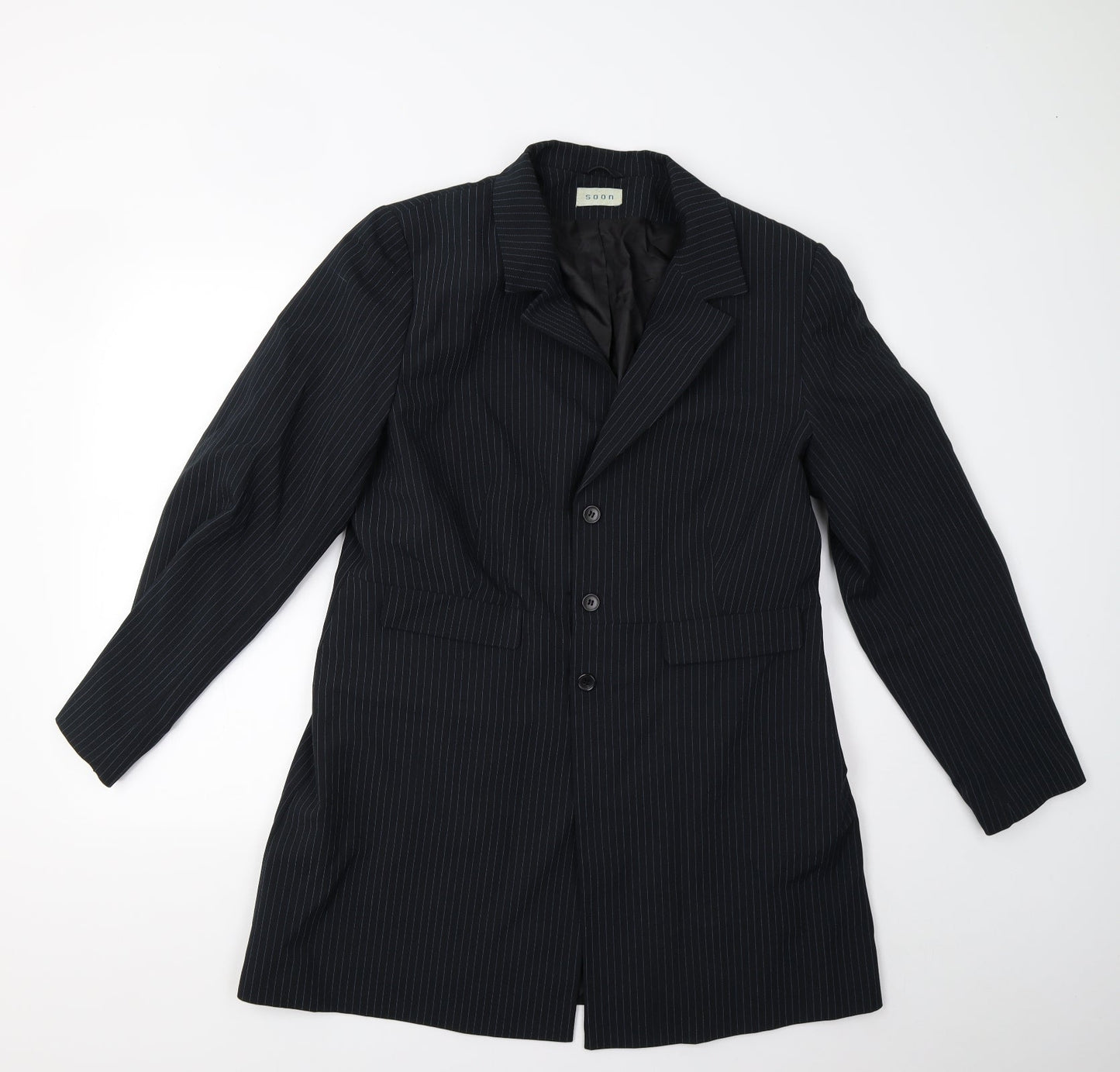 Soon Womens Blue Striped  Jacket Suit Jacket Size 18