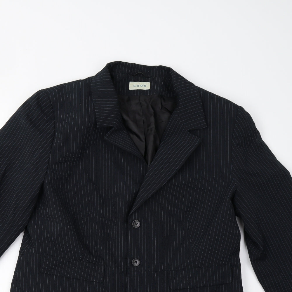 Soon Womens Blue Striped  Jacket Suit Jacket Size 18