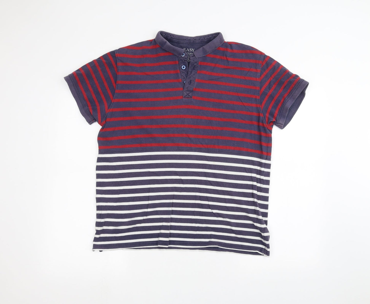 Easy Mens Blue Striped   Polo Size L