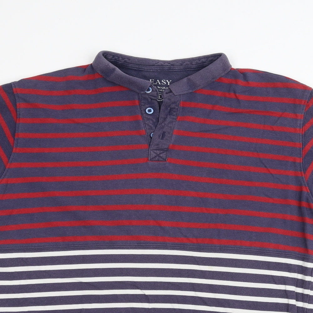 Easy Mens Blue Striped   Polo Size L