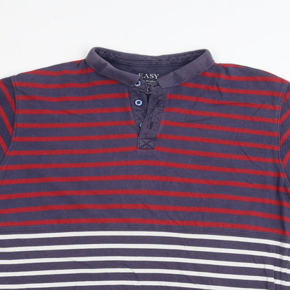 Easy Mens Blue Striped   Polo Size L