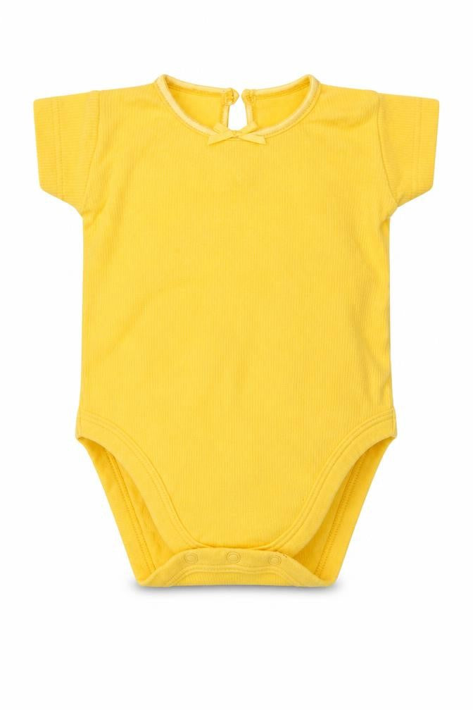 Front view of Next girls’ yellow babygrow one-piece, size 0-3, months