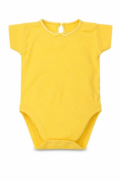 Front view of Next girls’ yellow babygrow one-piece, size 0-3, months