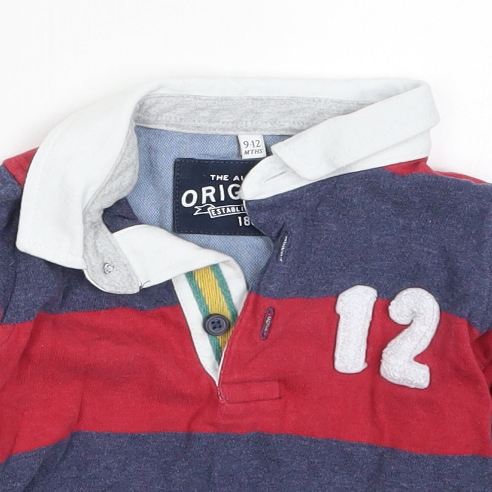 Marks Boys Red Striped  Basic Polo Size 9-12 Months  - 12