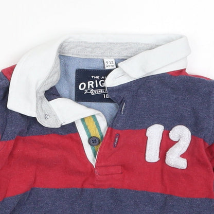 Marks Boys Red Striped  Basic Polo Size 9-12 Months  - 12