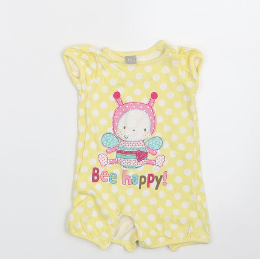 TU Girls Yellow Polka Dot  Pullover T-Shirt Size 3-6 Months  - Bee Happy