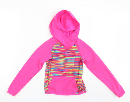 Preworn Girls Pink Striped  Pullover Hoodie Size 6 Years