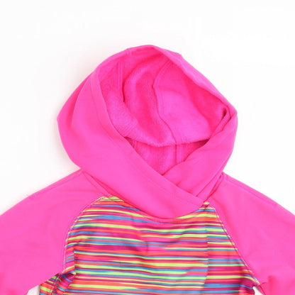 Preworn Girls Pink Striped  Pullover Hoodie Size 6 Years