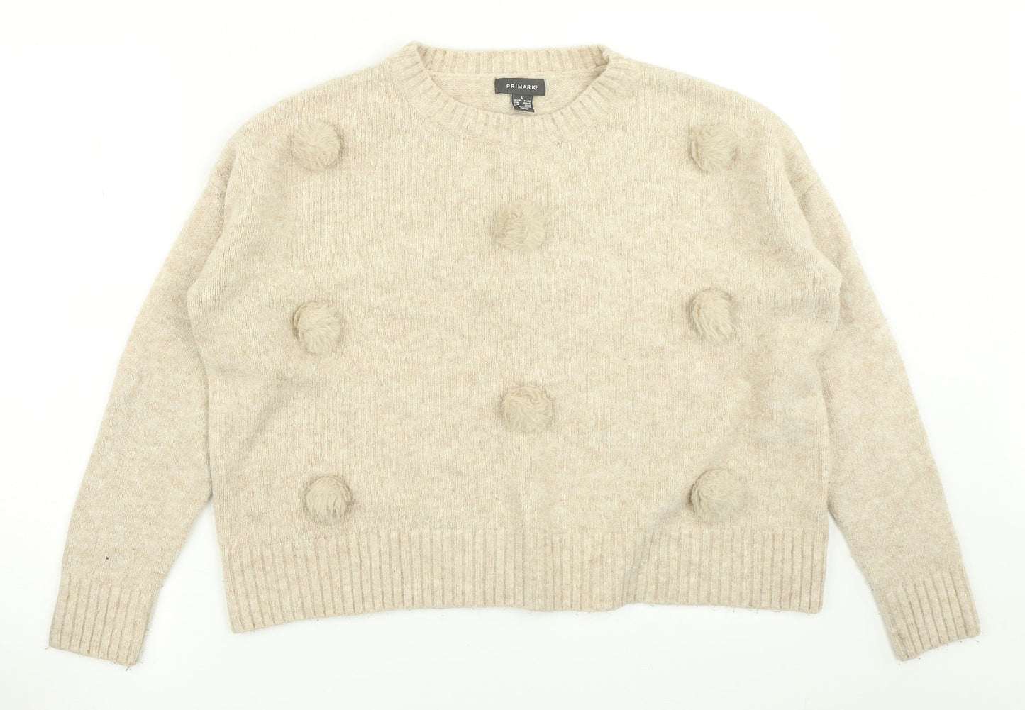Primark Womens Beige Polka Dot Knit Pullover Jumper Size L
