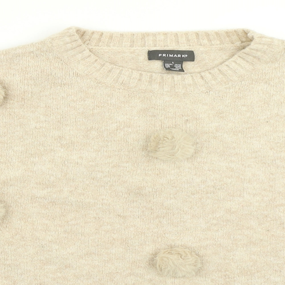 Primark Womens Beige Polka Dot Knit Pullover Jumper Size L