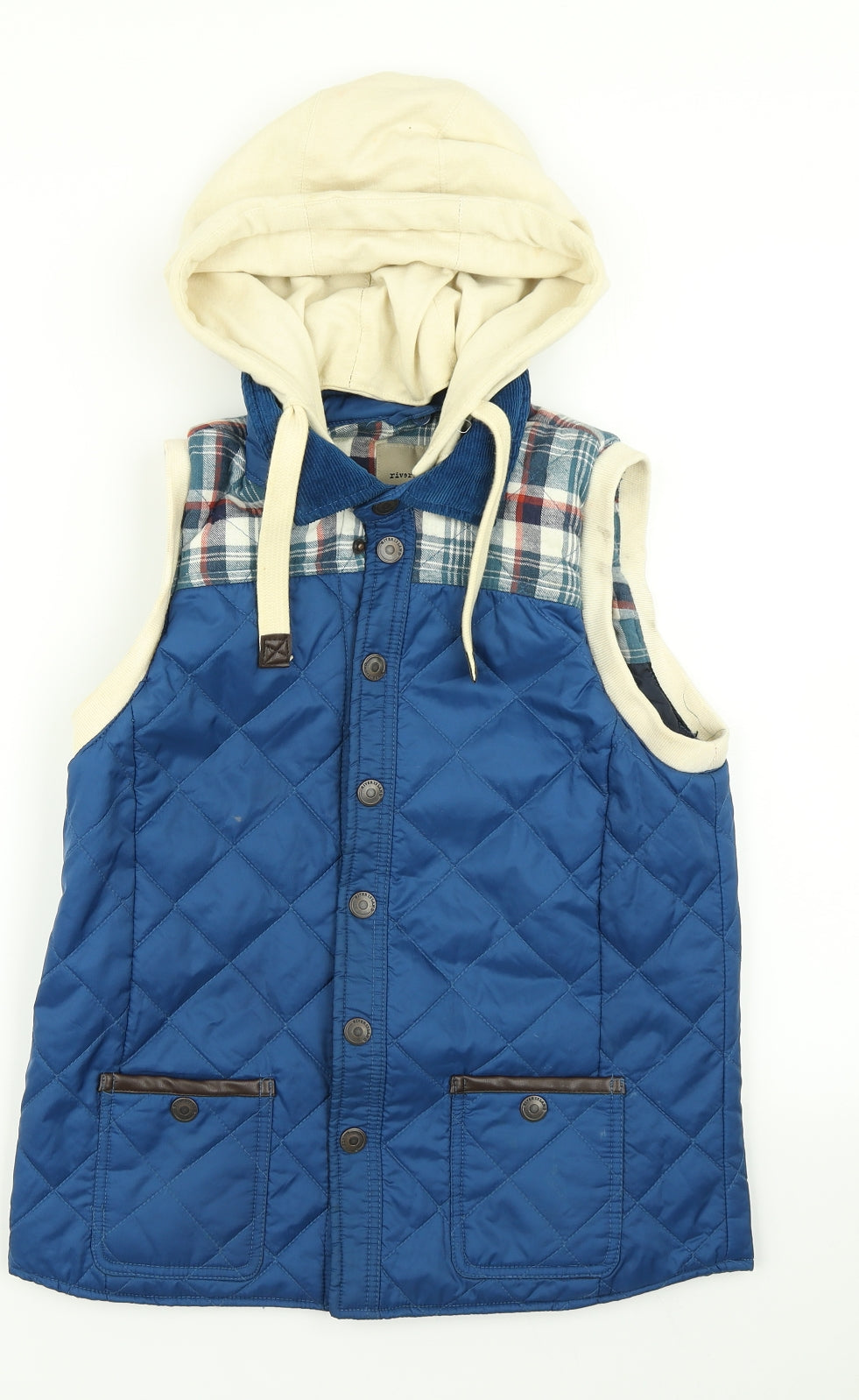 River Islnd Womens Blue Argyle/Diamond  Gilet Coat Size 8