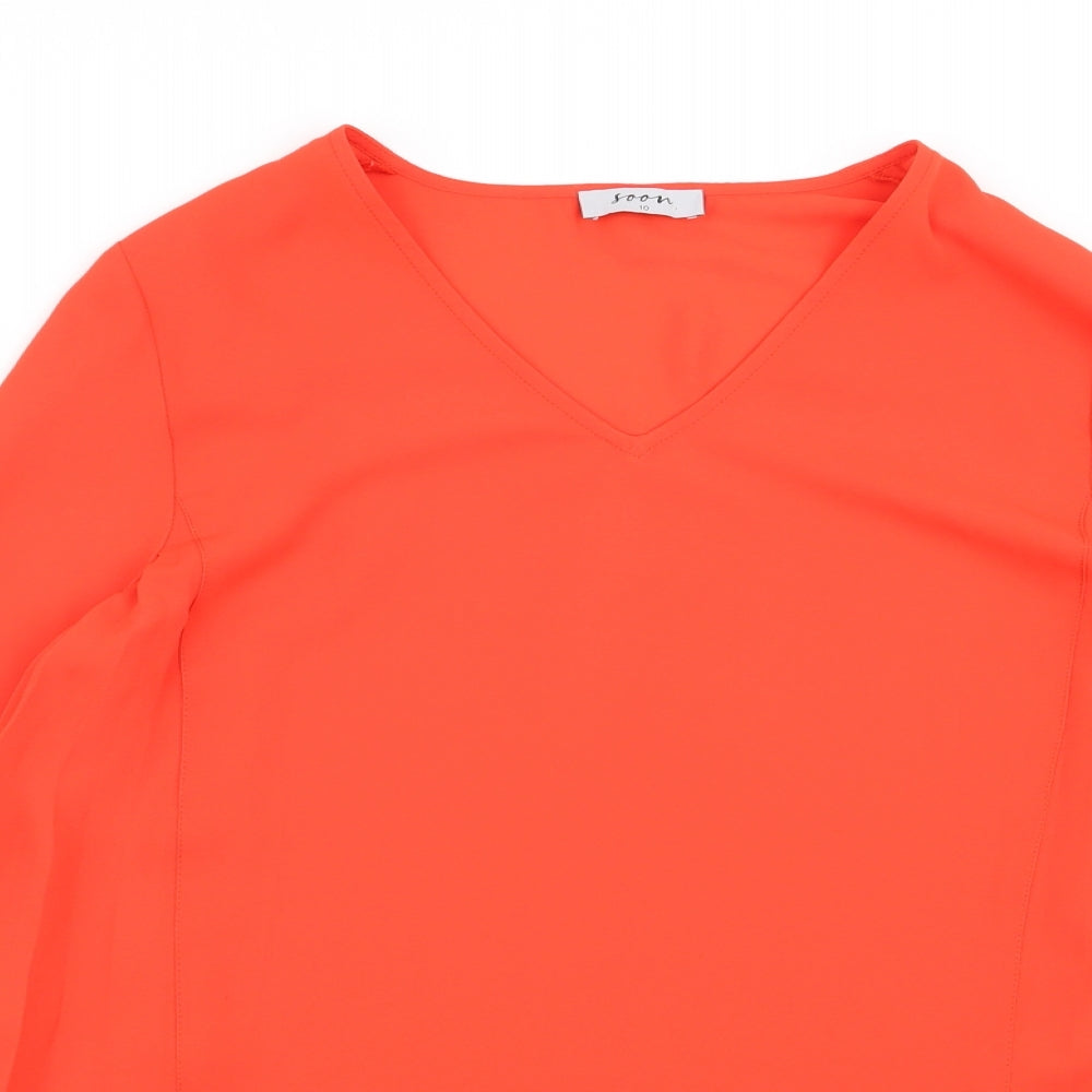 Womens UK Size 10 Soon Orange Basic Blouse
