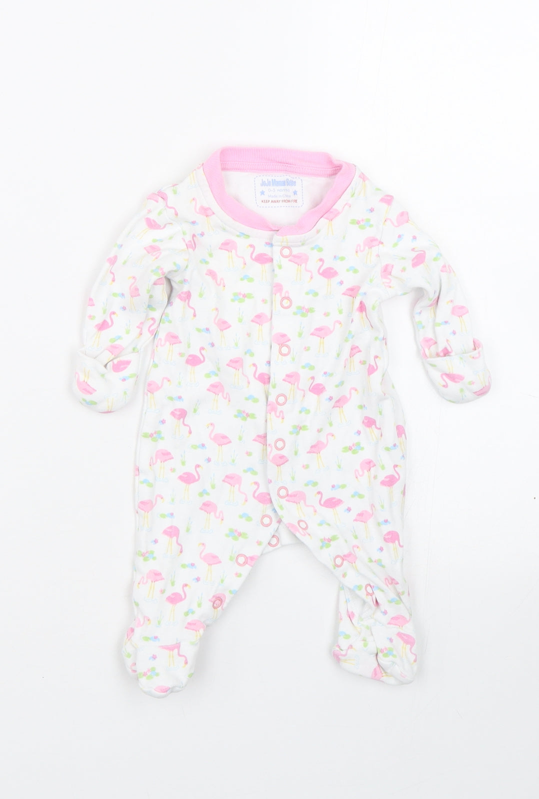 JoJo Maman Bébé Baby White Spotted  Babygrow One-Piece Size 0-3 Months  - Flamingos