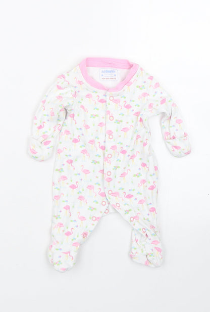 JoJo Maman Bébé Baby White Spotted  Babygrow One-Piece Size 0-3 Months  - Flamingos