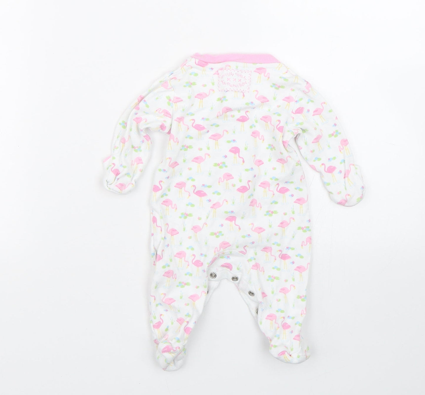 JoJo Maman Bébé Baby White Spotted  Babygrow One-Piece Size 0-3 Months  - Flamingos