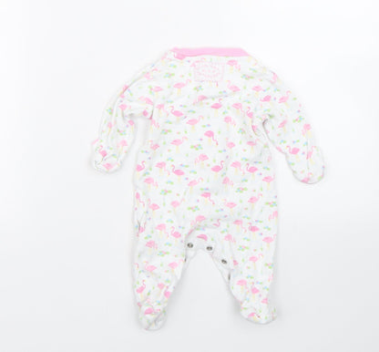 JoJo Maman Bébé Baby White Spotted  Babygrow One-Piece Size 0-3 Months  - Flamingos