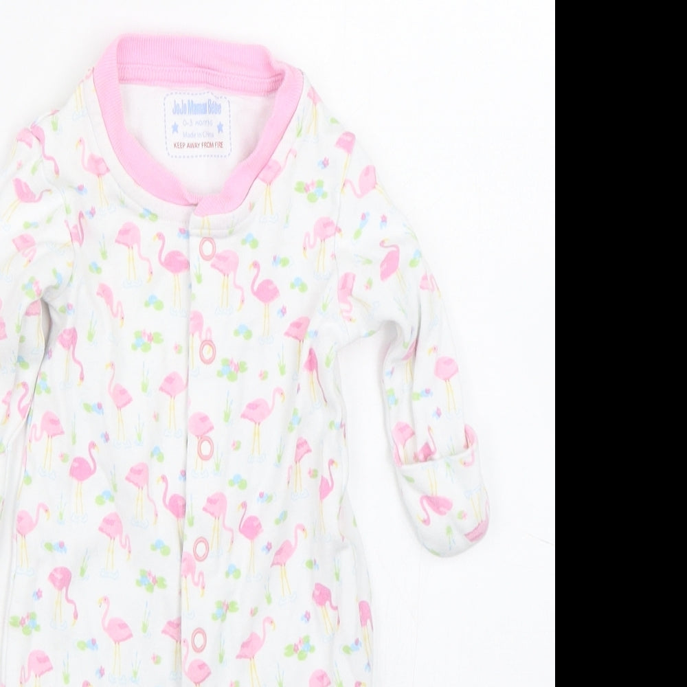 JoJo Maman Bébé Baby White Spotted  Babygrow One-Piece Size 0-3 Months  - Flamingos