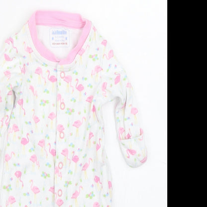 JoJo Maman Bébé Baby White Spotted  Babygrow One-Piece Size 0-3 Months  - Flamingos