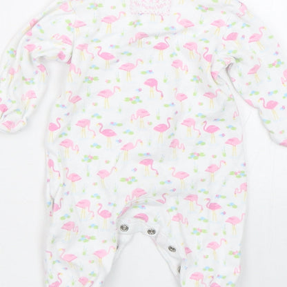 JoJo Maman Bébé Baby White Spotted  Babygrow One-Piece Size 0-3 Months  - Flamingos