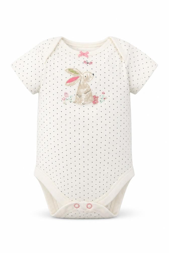 Front view of Next girls’ ivory animal print babygrow one-piece, size 0-3, months