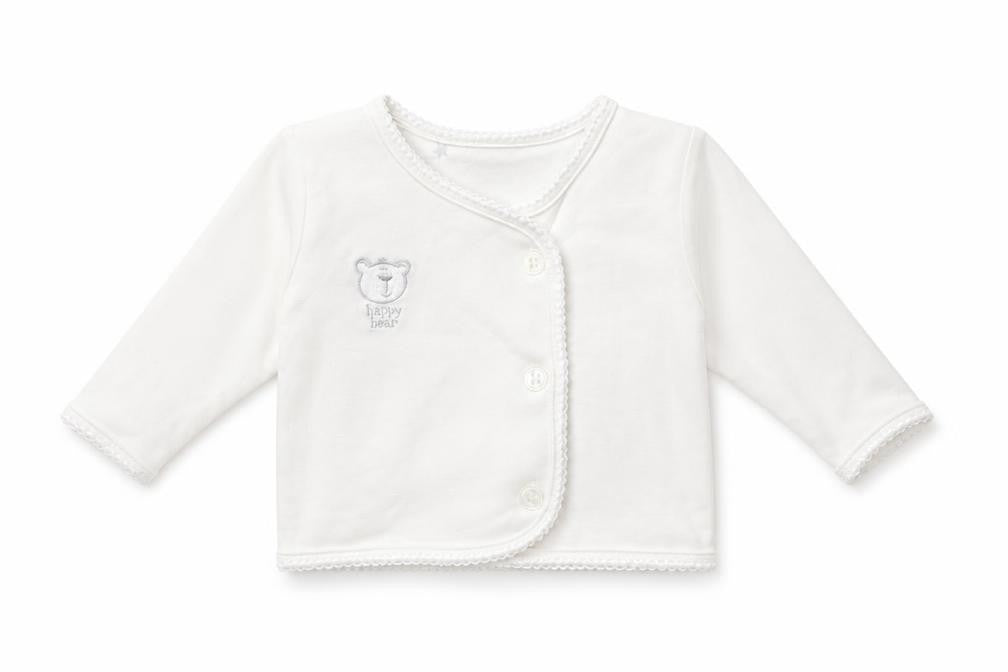 Front view of BABY MAC girls’ white houndstooth cardigan jumper one size