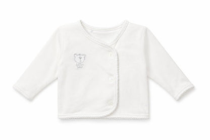 Front view of BABY MAC girls’ white houndstooth cardigan jumper one size
